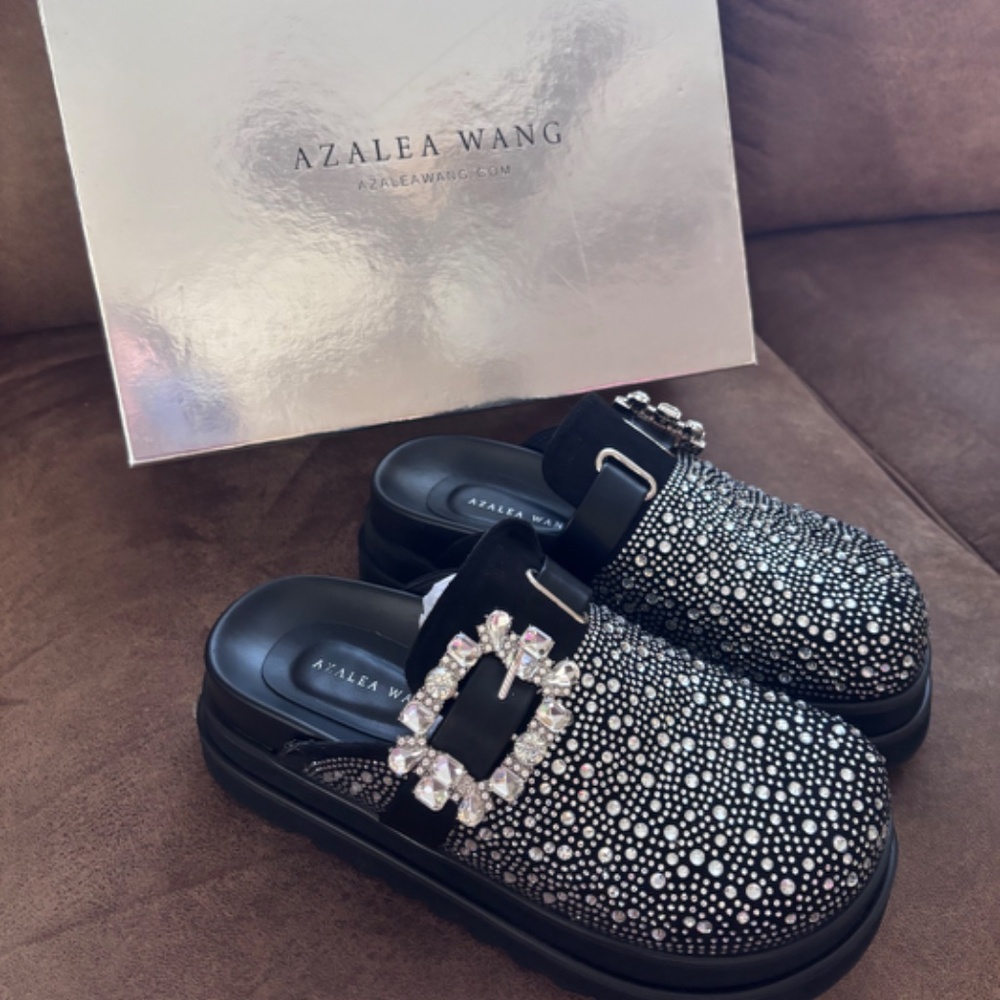 Azalea Wang Black Embellished Mules Size 6.5 - Picture 2 of 2